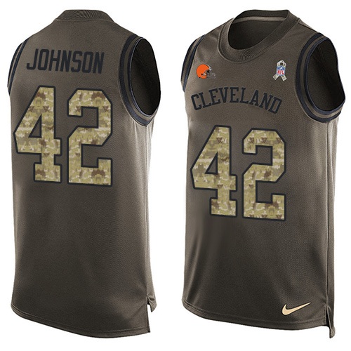 Men's Limited Malcolm Johnson Nike Jersey Green - #42 Salute to Service Tank Top NFL Cleveland Browns